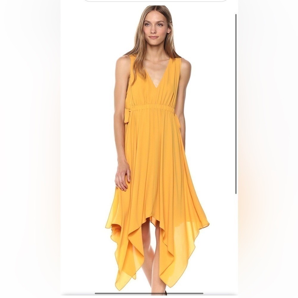 BCBG MaxAzria Sleeveless  Handkerchief Hem Asymmetrical Dress  Yellow XXS NWT
